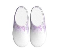 Jkkghll Incorniciatura Fiori Lilla in Fiore Stampa Accogliente Flanella Pantofole Calde Anti-Pilling Indoor Outdoor TPR Suola Elegante Uso quotidiano