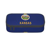 Jkkghll Kansas State Flag Print Elegante astuccio scolastico 8,3 x 2 x 9,4 cm borsa portaoggetti multifunzione studente, Nero , Taglia unica