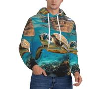 Jkkghll Lord Howe Island Sea Turtle Stampa Uomo Felpa Con Cappuccio Caldo Leggero Pullover Per L'inverno Autunno E Primavera Abbigliamento Casual, Nero , 3XL