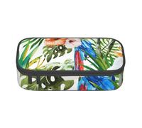 Jkkghll Toucans - Astuccio per la scuola, elegante, con stampa di foglie di pappagallo, 20,3 x 5,1 x 9,4 cm, multifunzione, per studenti, Nero , Taglia unica