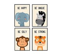 JKKL Set di 4 poster da parete con cornice per adolescenti Be Happy Inspirational Quote Print Animali Tigre Zebra Quadro nordico per la cameretta dei bambini, 20,3 x 30,5 cm