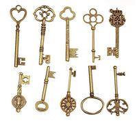 Jklcom finitura bronzo antico scheletro chiavi extra large Mixed vintage Skeleton Keys 10 stili, ogni 1 pezzi