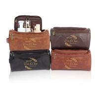jklitio Beauty case da uomo con monogramma - Kit Dopp con incisione personalizzata, organizer da viaggio personalizzato per papà, marito, fidanzato, nonno, regalo di nozze o Natale, Marrone, Trousse