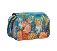 JKLQWC Astuccio con stampa di animali carini per bambini, uomini e donne, due strati di grande capacità, astuccio per matite e trucchi, organizer per ufficio, scuola, viaggi, Ananas Sea Beach, Taglia