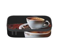 JKLQWC Astuccio con stampa di caffè caldo con chicco di caffè, grazioso astuccio per penne e matite, grande capacità, con cerniera, organizer per ufficio, scuola, viaggi