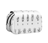 JKLQWC Astuccio con stampa di calcio, per bambini, uomini e donne, a due strati, grande capacità, astuccio per trucchi, organizer per ufficio, scuola, viaggi, Lingua dei segni Alfabeto1, One Size