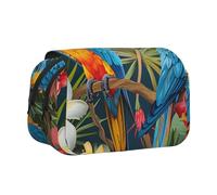 JKLQWC Astuccio con stampa di cervi selvatici, per bambini, uomini e donne, a due strati, grande capacità, astuccio per trucchi, organizer per ufficio, scuola, viaggi, Piante Tropicali e Pappagalli