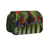 JKLQWC Astuccio con stampa di cervi selvatici, per bambini, uomini e donne, a due strati, grande capacità, astuccio per trucchi, organizer per ufficio, scuola, viaggi, due pappagalli su palma verde