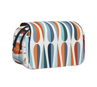 JKLQWC Astuccio con stampa di palme e tramonto per bambini, uomini e donne, astuccio a due strati di grande capacità, organizer per ufficio, scuola, viaggi, Metà secolo moderno retrò con forme di