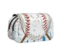 JKLQWC Astuccio con stampa leopardata per bambini, uomini e donne, astuccio a due strati di grande capacità, organizer per ufficio, scuola, viaggi, Mazze da baseball disegnate a mano e palla, One Size