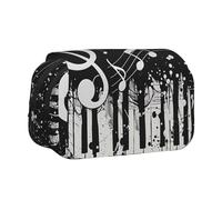 JKLQWC Astuccio nero bianco con stampa di note musicali, per bambini, uomini e donne, astuccio a due strati di grande capacità, organizer per ufficio, scuola, viaggi, Nota di musica bianca nera