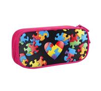JKLQWC Astuccio per matite con stampa a forma di cuore per la consapevolezza dell'autismo, grazioso astuccio con cerniera, organizer per ufficio, scuola, adolescenti, ragazze, ragazzi, adulti, nero