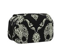 JKLQWC Astuccio per matite con stampa campo da golf, per bambini, uomini e donne, a due strati, grande capacità, astuccio per trucchi per ufficio, scuola, viaggi, Modello ornamentale del cranio dei