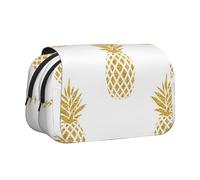 JKLQWC Astuccio per matite con stampa campo da golf, per bambini, uomini e donne, a due strati, grande capacità, astuccio per trucchi per ufficio, scuola, viaggi, Sfondo D'ananas Oro, One Size, Zaino