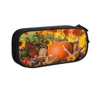JKLQWC Astuccio per matite con stampa con zucca, con scritta "Happy Thanksgiving Day", con cerniera, per ufficio, scuola, adolescenti, ragazze, ragazzi, adulti, nero, Nero , One Size, Zaino per la
