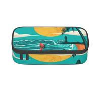 JKLQWC Astuccio per matite con stampa di donne nell'antico Egitto, grazioso astuccio per penne e matite, grande capacità, con cerniera, organizer per ufficio, scuola, viaggi, Sunset Beach Palm Tree