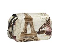 JKLQWC Astuccio per matite con stampa di piume di pavone, per bambini, uomini e donne, a due strati, grande capacità, astuccio per trucchi per ufficio, scuola, viaggi, Torre Eiffel di Parigi., One