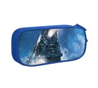 JKLQWC Astuccio per matite con stampa di treno notturno con neve e treno natalizio, grazioso astuccio con cerniera, organizer per ufficio, scuola, adolescenti, ragazze, ragazzi, adulti, nero, Blu, One