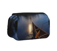 JKLQWC Astuccio per matite con stampa romantica sulla spiaggia, per bambini, uomini e donne, a due strati, grande capacità, astuccio organizer per ufficio, scuola, viaggi, Canoa al chiaro di luna