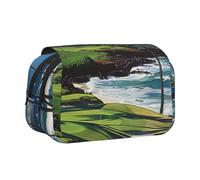 JKLQWC Astuccio per matite con stampe moderne di metà secolo, per bambini, uomini e donne, astuccio a due strati di grande capacità, organizer per ufficio, scuola, viaggi, Campo da golf Hawaii Beach