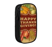JKLQWC Astuccio per penne con stampa Happy Thanksgiving e grazioso astuccio per penne grande, portatile, organizer per ufficio, scuola, adolescenti, ragazze, ragazzi, adulti, nero, Nero , One Size