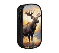 JKLQWC Astuccio portapenne con stampa di cervo alce carino, grande, portatile, organizer per ufficio, scuola, adolescenti, ragazze, ragazzi, adulti, nero, Nero , Taglia unica, Zaino per la scuola