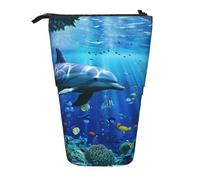 JKLQWC Astuccio retrattile con supporto per matite, grazioso astuccio per cancelleria e trucchi con stampa di animali, per viaggi, scuola, ufficio, regali, 3d Underwater World Pesce Dolphi, Taglia