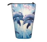 JKLQWC Astuccio retrattile con supporto per matite, grazioso astuccio per cancelleria e trucchi con stampa di elefanti, per viaggi, scuola, ufficio, regali, Delfini in amore 1, Taglia unica, Zaino per