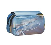 JKLQWC Bellissimo astuccio con stampa di conchiglie per bambini, uomini e donne, due strati di grande capacità, astuccio per matite e trucchi, organizer per ufficio, scuola, viaggi, Wave Beach, Taglia