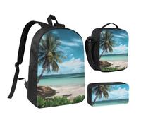 JKLQWC Bellissimo set di 3 pezzi, zaino con stampa di delfini subacquei, borsa per la scuola da 43 cm, borsa termica per il pranzo e astuccio per studenti, adolescenti, ragazze e ragazzi, Palma da