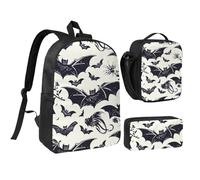 JKLQWC Book Room Mysterious Library - Set di 3 zaini, 43 cm, con borsa termica per il pranzo e astuccio per studenti, adolescenti, ragazze e ragazzi, Motivo pipistrello, Taglia unica, Zaino Scuola