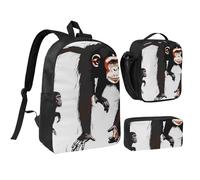 JKLQWC Book Room Mysterious Library - Set di 3 zaini, 43 cm, con borsa termica per il pranzo e astuccio per studenti, adolescenti, ragazze e ragazzi, Scimmia Gibbon Nero, Taglia unica, Zaino Scuola