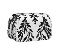 JKLQWC Chicago - Astuccio con stampa riflettente, per bambini, uomini e donne, a due strati, grande capacità, astuccio per trucchi, organizer per ufficio, scuola, viaggi, Foglie bianche e nere, Taglia