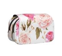 JKLQWC Divertente astuccio per matite e matite con stampa a scala, per bambini, uomini e donne, a due strati, grande capacità, astuccio per trucchi per ufficio, scuola, viaggi, Fiore Floreale Rosa
