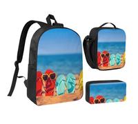 JKLQWC Galaxy Diamond Print - Set di 3 zaini per la scuola da 43 cm, con borsa termica per il pranzo e astuccio per matite, per studenti, adolescenti, ragazze e ragazzi, Infradito su una spiaggia