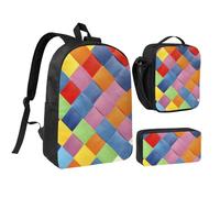 JKLQWC Galaxy Diamond Print - Set di 3 zaini per la scuola da 43 cm, con borsa termica per il pranzo e astuccio per matite, per studenti, adolescenti, ragazze e ragazzi, Plaid colorato., One Size