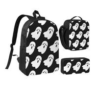 JKLQWC Galaxy Diamond Print - Set di 3 zaini per la scuola da 43 cm, con borsa termica per il pranzo e astuccio per matite, per studenti, adolescenti, ragazze e ragazzi, Simpatico motivo fantasma di