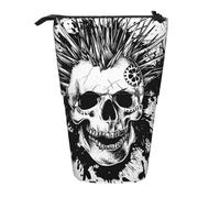 JKLQWC Grazioso astuccio retrattile con supporto - Bella conchiglie stampe, astuccio per cancelleria e trucchi per viaggi, scuola, ufficio, regali, Nero Bianco Punk Skull, Taglia unica, Zaino per la
