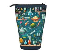 JKLQWC Grazioso astuccio retrattile con supporto - Colorato Happy Birthday Cupcakes Stampe cancelleria & Makeup Pouch per viaggi, scuola, ufficio, regali, Tema della scienza dei cartoni animati