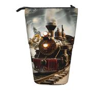 JKLQWC Grazioso astuccio retrattile con supporto - motivo chitarra artistica stampe, astuccio per cancelleria e trucchi per viaggi, scuola, ufficio, regali, Treno e Ferrovia, Taglia unica, Zaino per