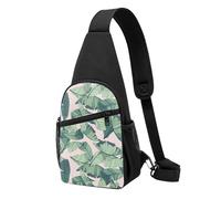 JKLQWC Lake Fairy - Borsa a tracolla per donne e uomini, borsa a tracolla casual per viaggi, escursionismo, corsa, Verde Palma Foglie Rosa, One Size, Zaino da escursionismo