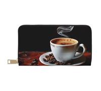 JKLQWC Portafoglio lungo con stampa caffè caldo con chicco di caffè, per donne e uomini, divertente portafoglio in pelle PU con portamonete e porta carte