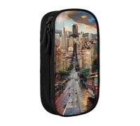 JKLQWC San Francisco - Astuccio con stampa, grazioso astuccio per penne, grande, portatile, organizer per ufficio, scuola, adolescenti, ragazze, ragazzi, adulti, nero, Nero , Taglia unica, Zaino per