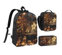 JKLQWC Set di 3 zaini con stampa artistica Merry Christmas, borsa per la scuola da 43 cm con borsa termica per il pranzo e astuccio per studenti, adolescenti, ragazze e ragazzi, Buon Natale e Felice