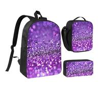 JKLQWC Set di 3 zaini con stampa cavalli che corrono, borsa per la scuola da 43 cm, borsa termica per il pranzo e astuccio per studenti, adolescenti, ragazze e ragazzi, Glitter di notte, Taglia unica