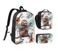 JKLQWC Set di 3 zaini con stampa di skateboard graffiti, borsa per la scuola da 43 cm con borsa termica per il pranzo e astuccio per studenti, adolescenti, ragazze e ragazzi, Musica divertente con