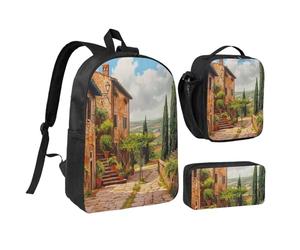 JKLQWC Set di 3 zaini con stampa di strumenti musicali, 43 cm, borsa per la scuola con borsa termica per il pranzo e astuccio per studenti, adolescenti, ragazze e ragazzi, Italia Toscana, Taglia unica