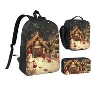 JKLQWC Set di 3 zaini con stampa moderna di metà secolo, borsa per la scuola da 43 cm con borsa termica per il pranzo e astuccio per studenti, adolescenti, ragazze e ragazzi, Buon Natale 1, Taglia