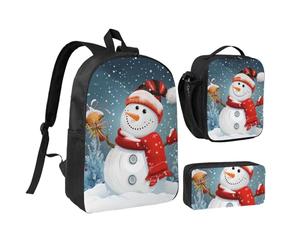 JKLQWC Set di 3 zaini con stampa moderna di metà secolo, borsa per la scuola da 43 cm con borsa termica per il pranzo e astuccio per studenti, adolescenti, ragazze e ragazzi, Merry Christmas., Taglia