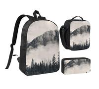 JKLQWC Set di 3 zaini per la scuola con stampa 3D con teschio blu, 43 cm, borsa termica per il pranzo e astuccio per studenti, adolescenti, ragazze e ragazzi, Scogliera canadese Smokey Mountain, One